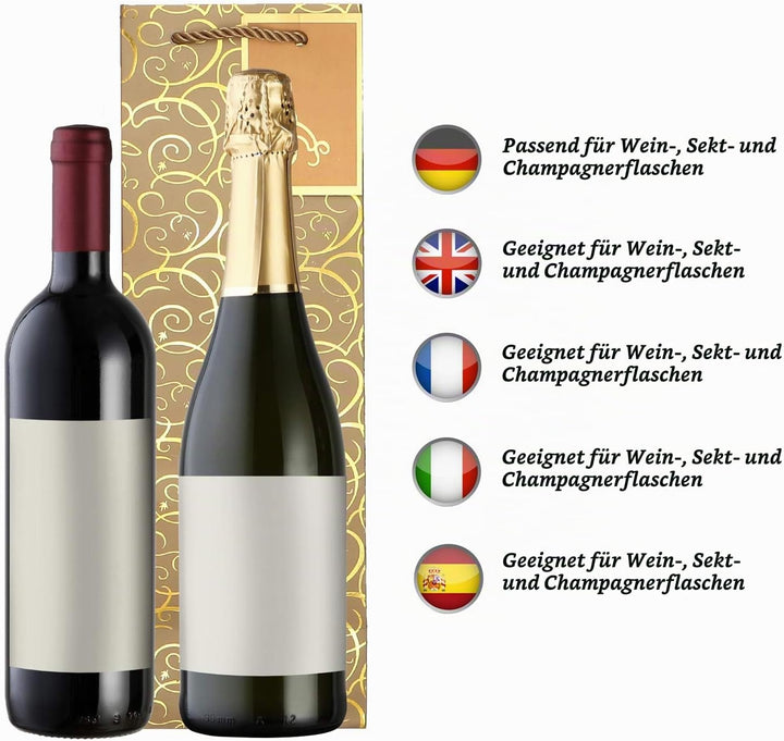 10 Flaschentüten Geschenktüten für Weingeschenke wie Wein Prosecco und Champagner Gold mit Ornamente