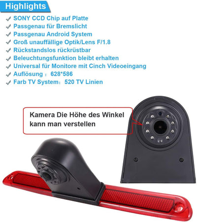 Wasserdicht Einparkkamera 18mm Lens Bremslicht Rückfahrkamera integriert in 3. Bremsleuchte Kamera m