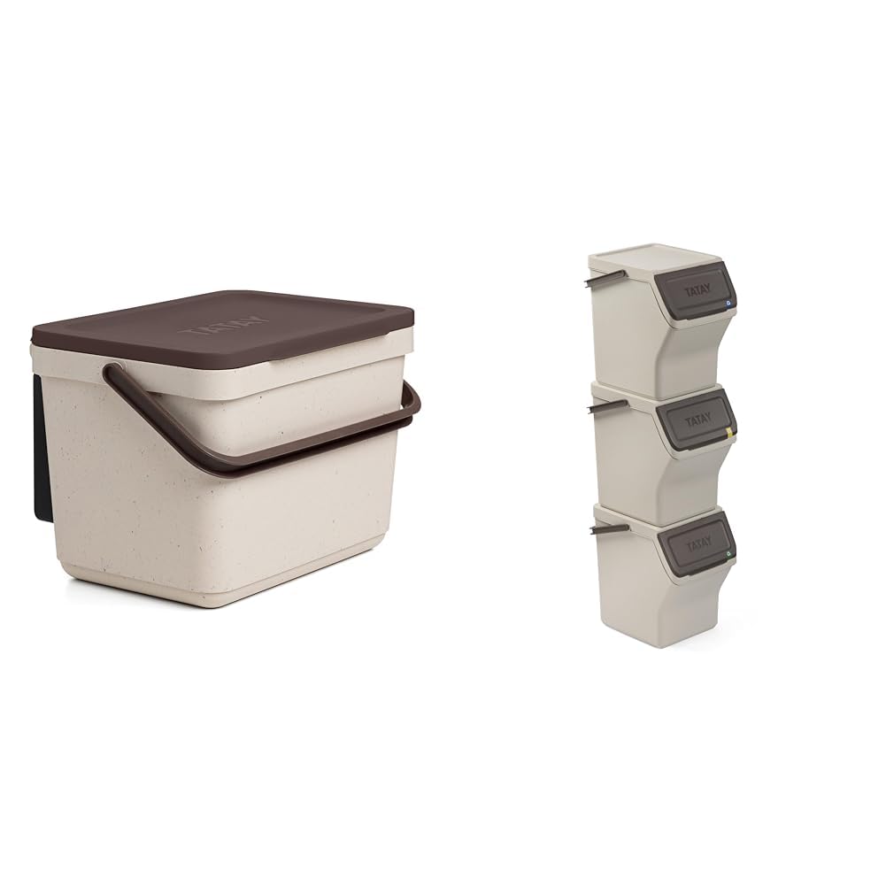 TATAY Mülltrennsystem Küche | 1 Biomülleimer Smart 6L mit Halterung und Schrauben + 3 Easy Waste Rec