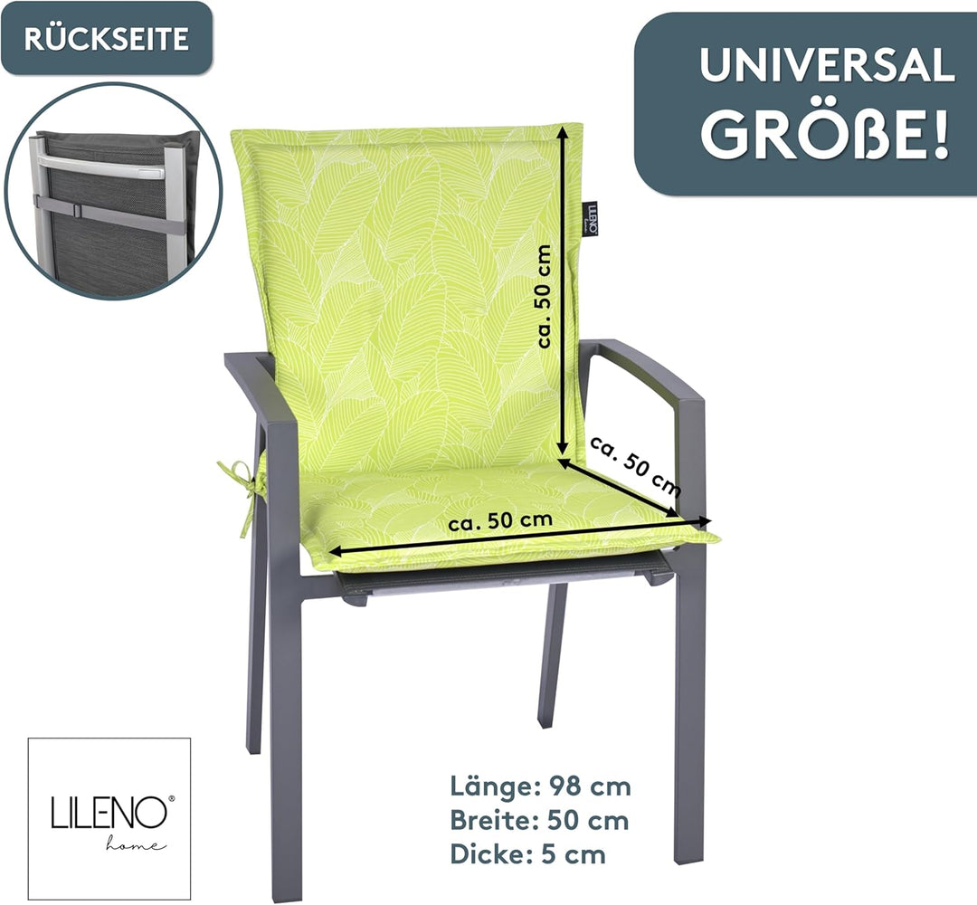 LILENO HOME Gartenstuhl Auflagen als [2er Set - Niedriglehner] in Blätter Grün - Bequeme Liegen als