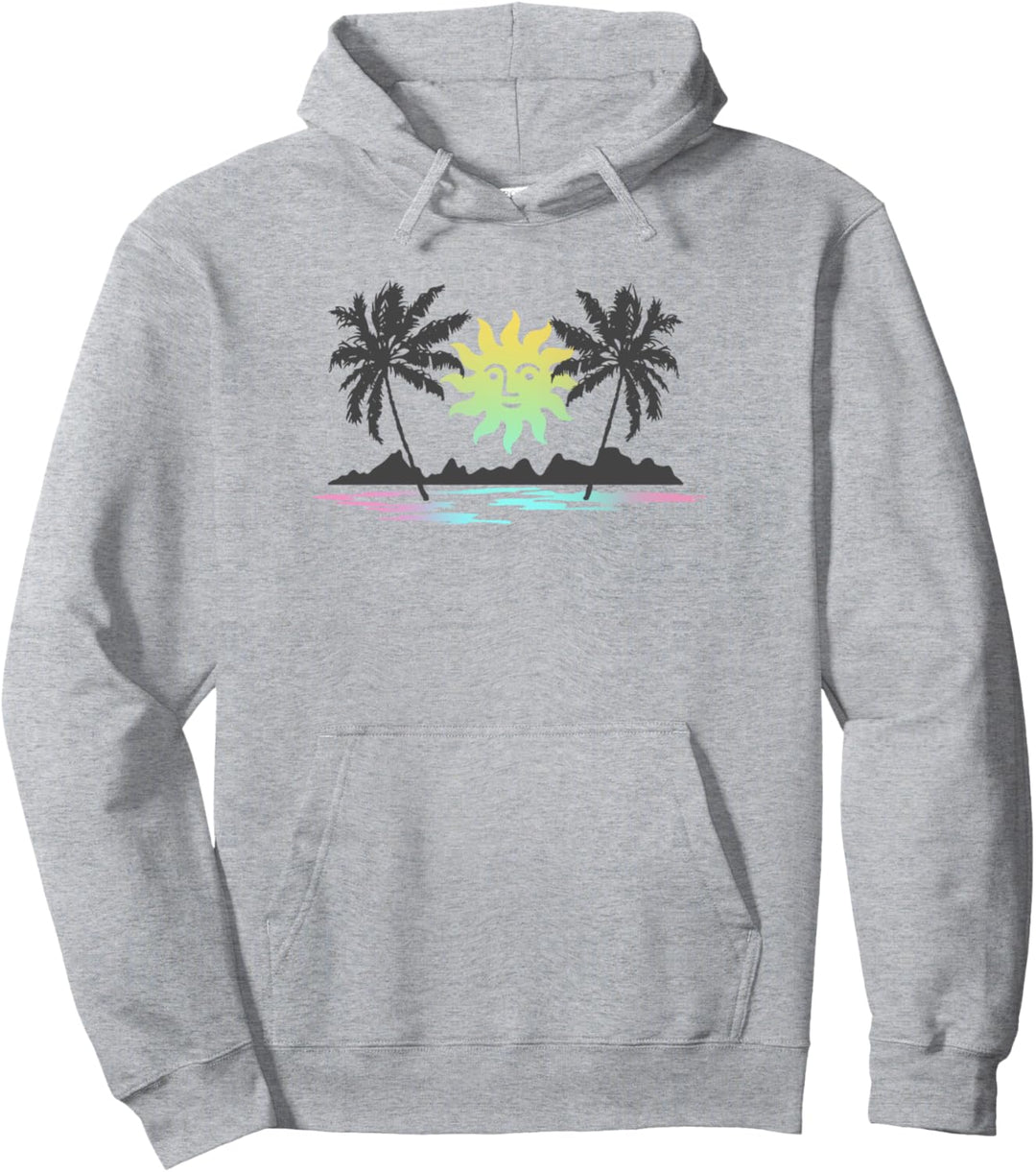 Trendy Rainbow Sunset Island Palms Pullover Hoodie