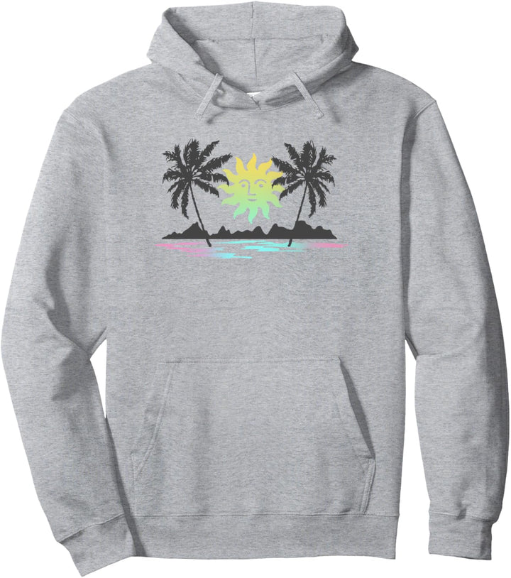 Trendy Rainbow Sunset Island Palms Pullover Hoodie