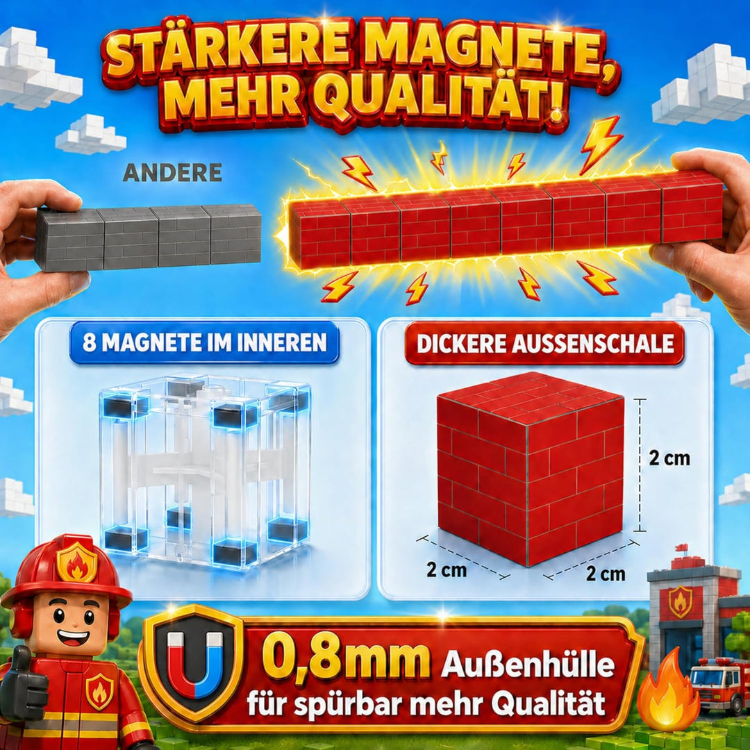 Spiele Kontor Magnetische Bausteine Feuerwehr - 80 Stück Magnetbausteine | Kinderspielzeug für Junge