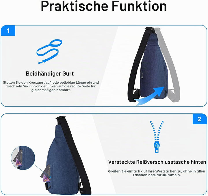 WATERFLY Anti-Diebstahl Sling Bag für Damen und Herren Brusttasche Hippie Crossbody Bag Multipurpose