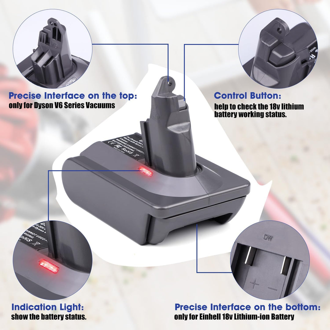 Adapter für Dyson V6 Staubsauger Convert für Einhell 18V Akku für V6 Akku Kompatibel mit DC58 DC59 D