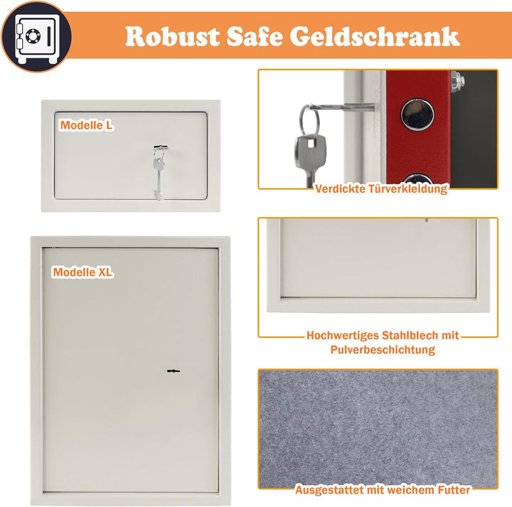 SUBTLETY 31x20x20cm Möbeltresor Abschliessbar Safe Tresor mit Doppelbartschloss und 2 Schlüssel Wand
