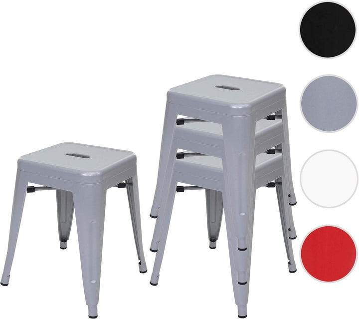 4er-Set Hocker HWC-A73, Metallhocker Sitzhocker, Metall Industriedesign stapelbar - grau, Grau