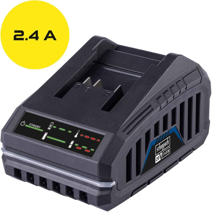Original Scheppach 20V Ladegerät SBC2.4A Ladestation mit 65W Leistung | 20V-IXES-Serie | integrierte