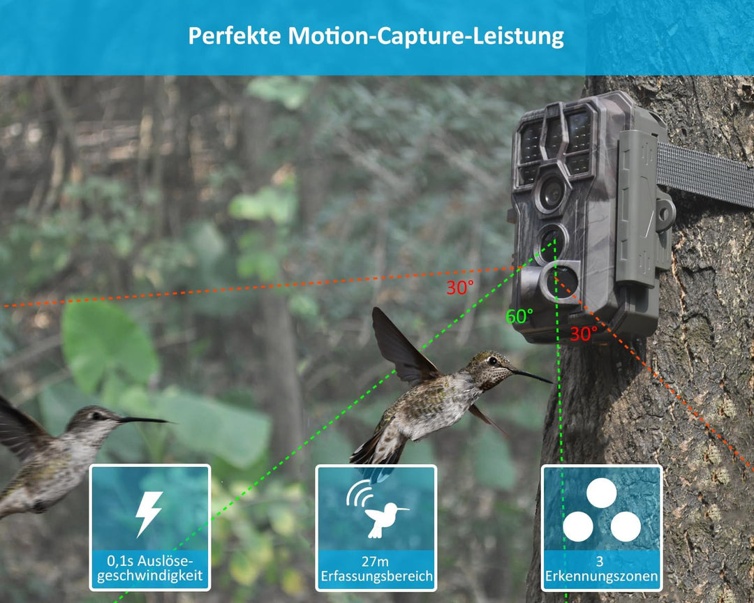 GardePro E5S Wildkamera 32MP 1296P H.264 Video, Wildtierkamera mit Bewegungsmelder Nachtsicht bis 30