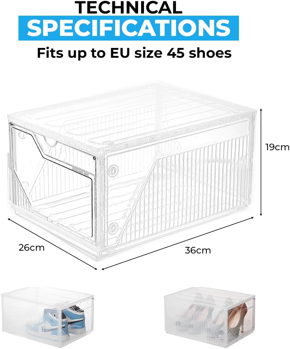 Schuhboxen organizer 10er Pack. Transparent Schuhaufbewahrung für Sneakers und Turnschuhe. Schuhe Sc