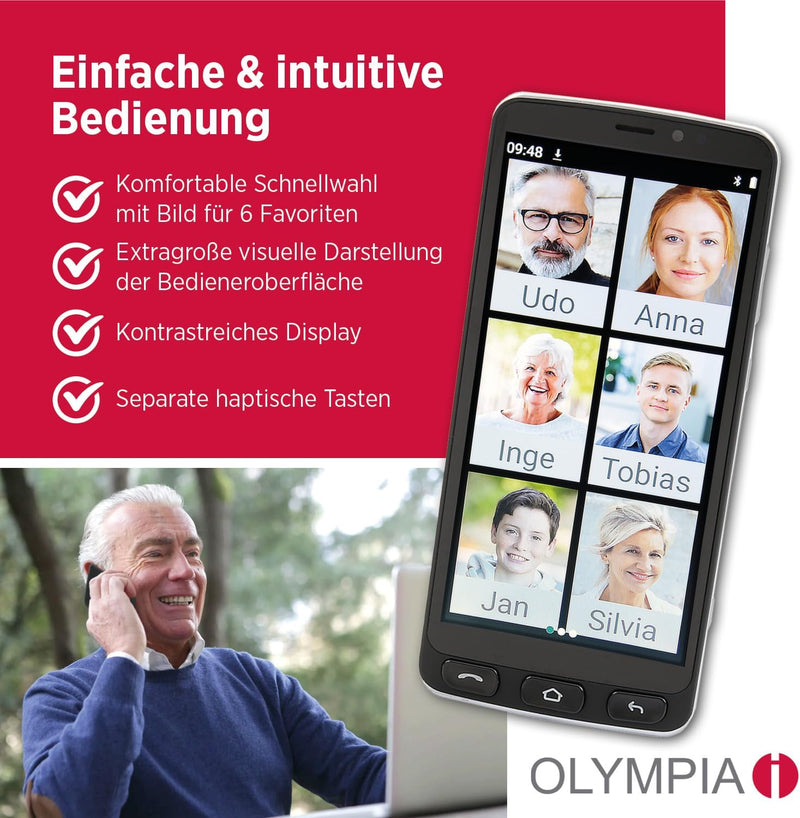 Olympia Neo 16 GB Smartphone für Senioren | Extragrosse Darstellung | Hörgerätekompatibel | Notrufta