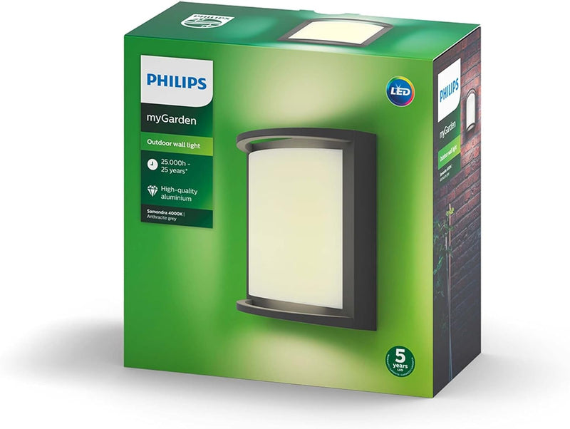 Philips myGarden Wandleuchte Samondra LED Licht [Anthrazit] Kaltweiss 4000K für Garten und Terrasse,