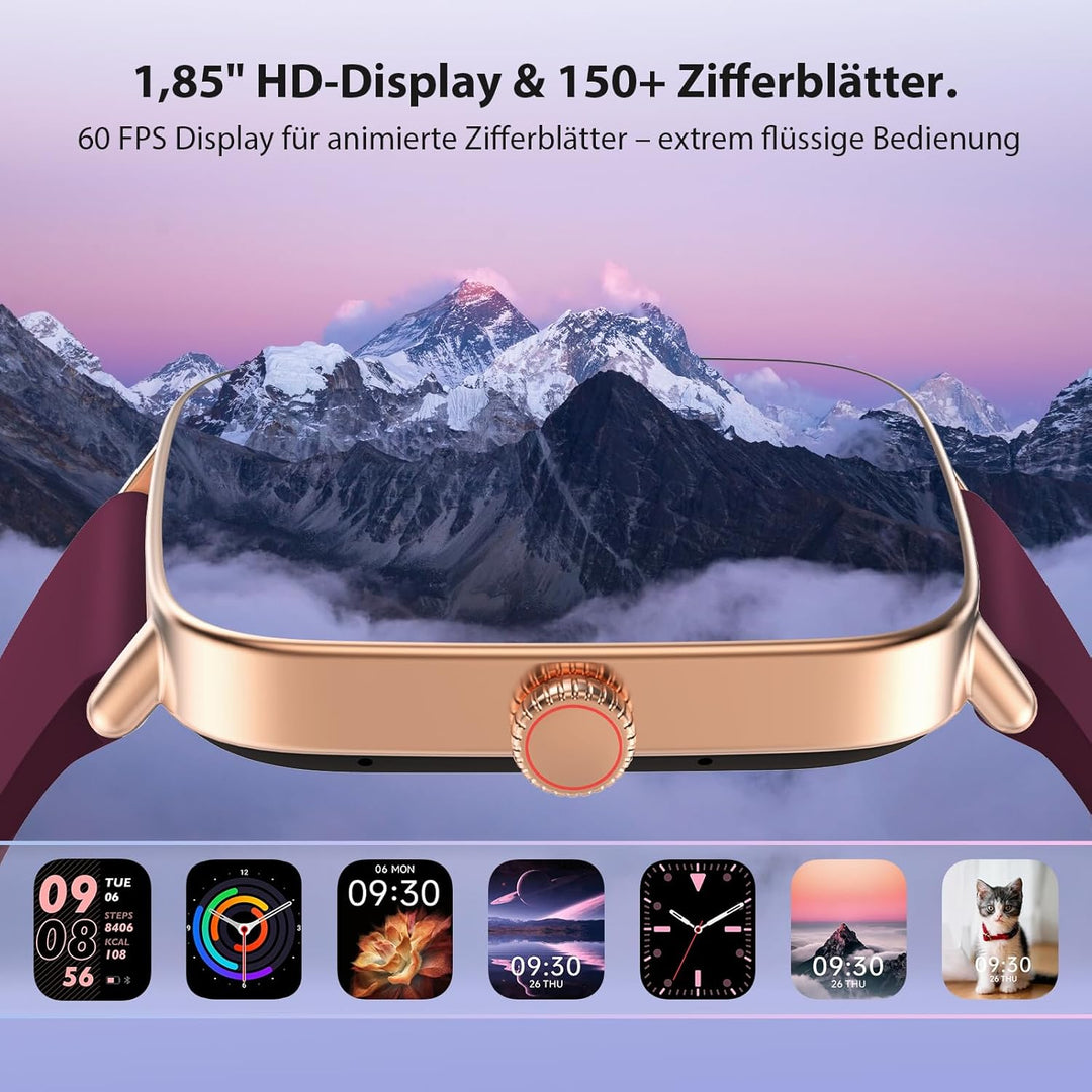Yoever Smartwatch Herren Damen mit Telefonfunktion - 1.85" Fitnessuhr Herren mit Herzfrequenz SpO2 S