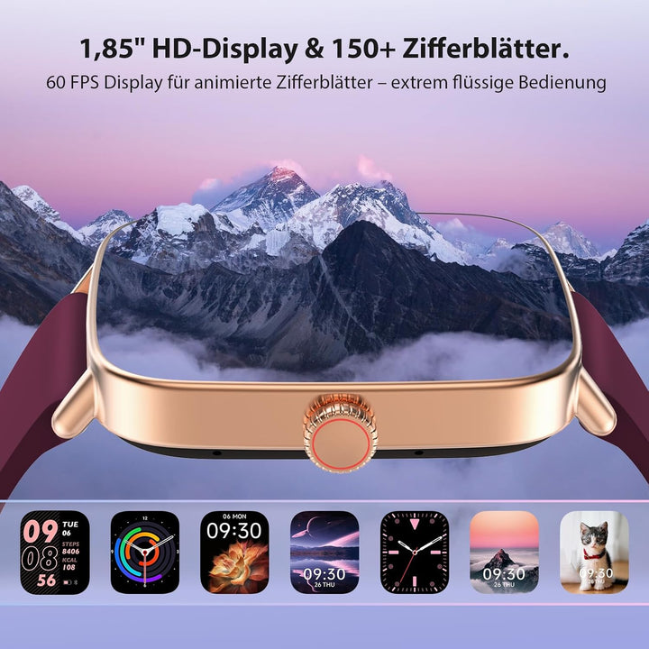 Yoever Smartwatch Herren Damen mit Telefonfunktion - 1.85" Fitnessuhr Herren mit Herzfrequenz SpO2 S