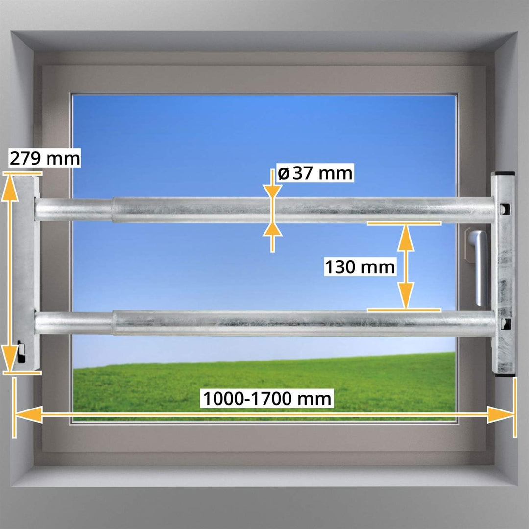 VOSS Fenstersicherung Sicherungsstange Türsicherung Einbruchschutz 2Fach 1000-1700mm