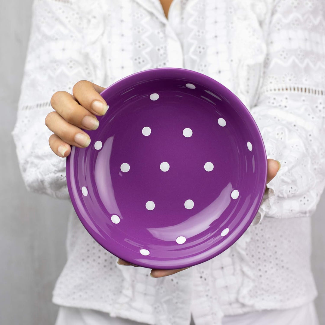 City to Cottage® - Keramik Suppenteller 18.5 cm | Lila und Weiss | Polka Dots | Handgemacht | Kerami