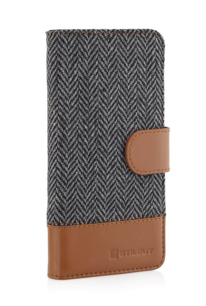 STILGUT Leder-Hülle kompatibel mit iPhone 6s Plus Wallet-Case, Fashion: Fischgrät/dunkel, Fischgr&#x