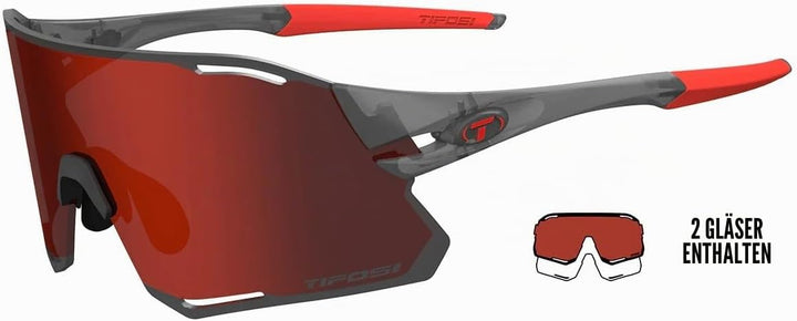 Tifosi Rail Race Satin-Vapor austauschbare Radsport-Sonnenbrille (2 Gläser), Clarion-Rot/Transparent