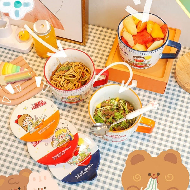 lachineuse - Instant-Nudel-Schale – japanische Ramen-Schale & chinesische Nudeln mit Besteck & Decke