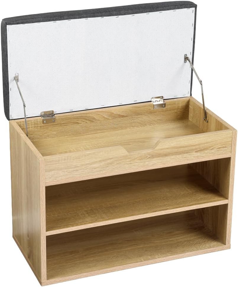 Kesper Schuhschrank mit Sitzkissen, Material: Faserplatte, Masse: B60 x H45 cm x L30 cm, Farbe: Brau