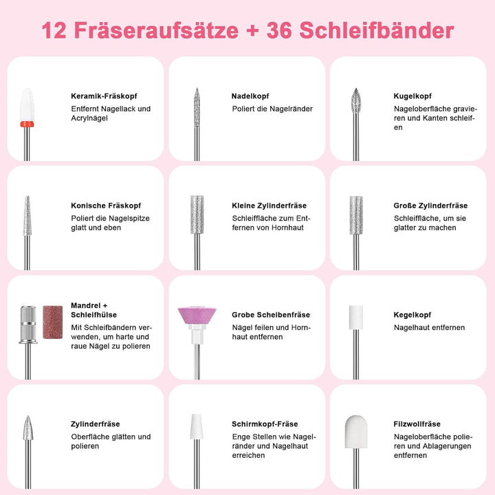 SURFOU Nagelfräser 40000 U/min, Elektrische Nagelfeile Kabellos Wiederaufladbar mit 4000mAh Akku, LC