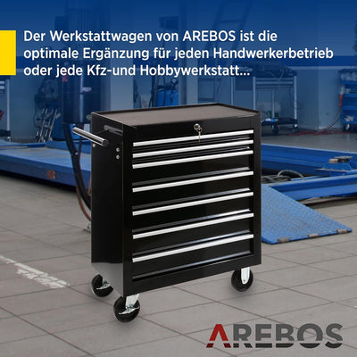 Arebos Werkstattwagen 7 Fächer | zentral abschliessbar | inkl. Antirutschmatten | kugelgelagerte Sch