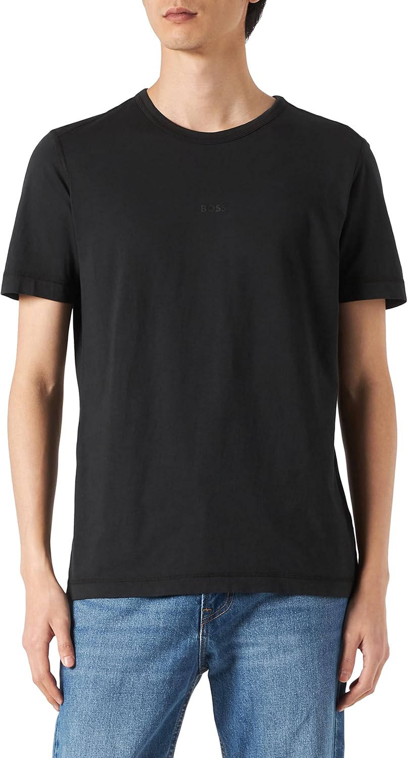 BOSS Herren Tokks Stückgefärbtes T-Shirt aus Bio-Baumwolle mit Logo-Print L Black1, L Black1