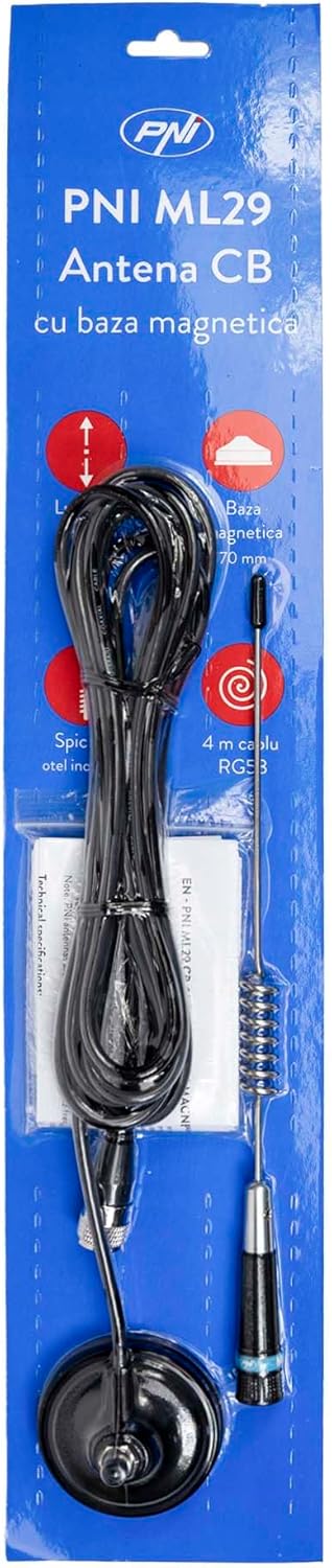 CB Antenne PNI ML29, Länge 29 cm, mit mitgeliefertem Magnet Ø 70 mm, RG58 Kabel