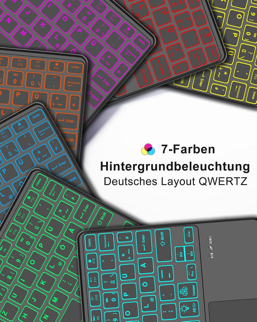 11 Zoll Bluetooth Tastatur Hülle für Lenovo Idea Tab 11, Deutsch QWERTZ mit 7-Farben Licht und Touch