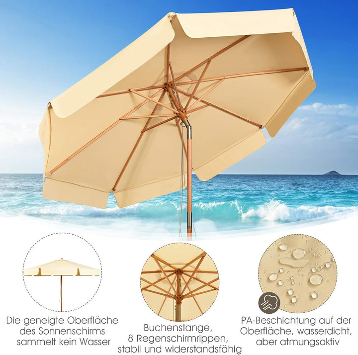 GOPLUS Sonnenschirm Holz 300cm, Gartenschirm beideseitig um 30° knickbar, UV 50+, Terrassenschirm, M