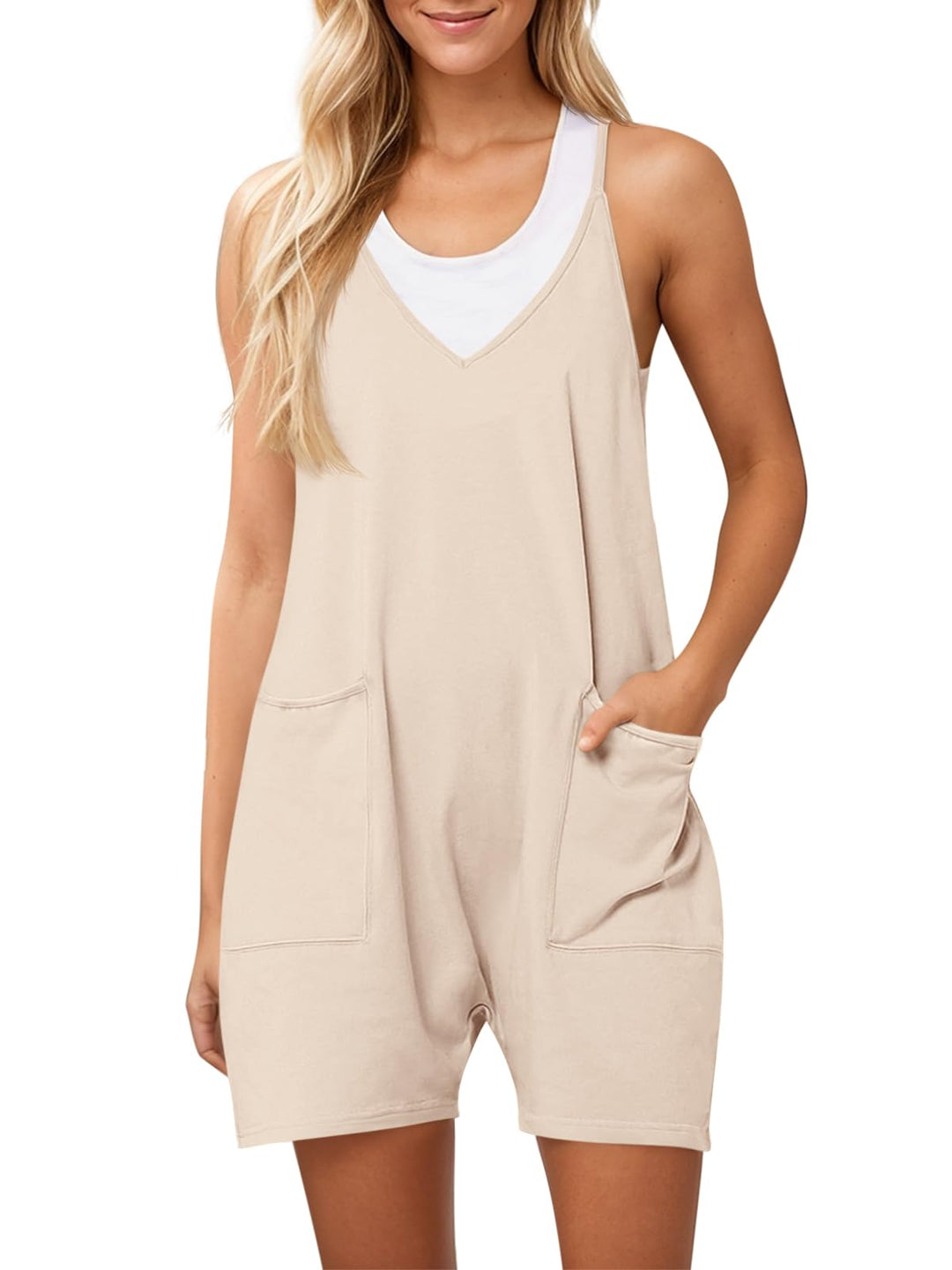 Ebifin Damen Latzhose Kurz Arbeitshose Sommer Lose Overall Jumpsuit Ärmelloser Latzhosen mit Grosse