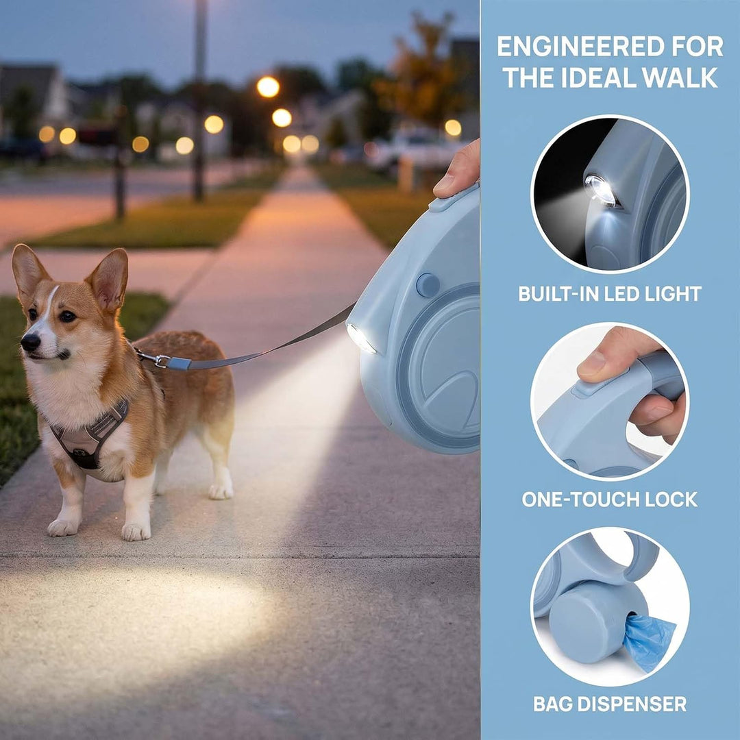 Hundeleine mit LED 5m, Rollleine für Hunde bis 10-25kg, Hundeleine Ausziehbar mit rutschfest Griff,