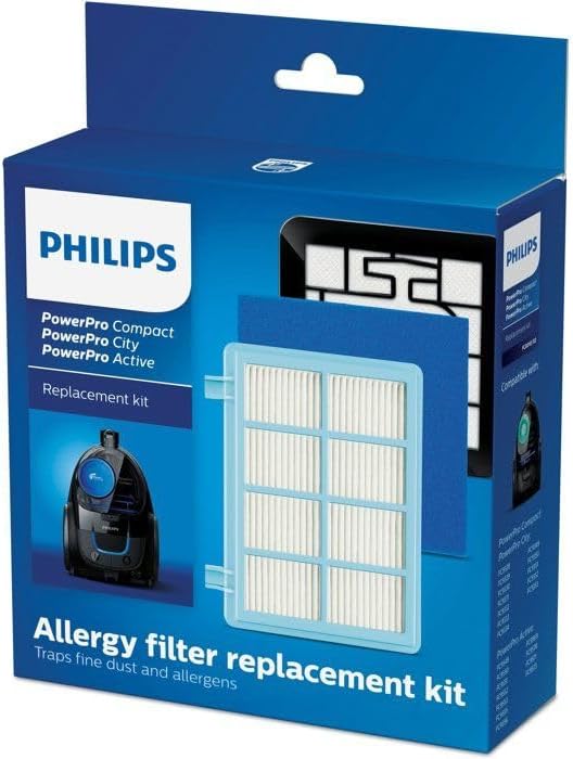 Philips FC8010/02 Original Ersatzfilterset (für PowerPro Compact & Active Bodenstaubsauger) blau/wei