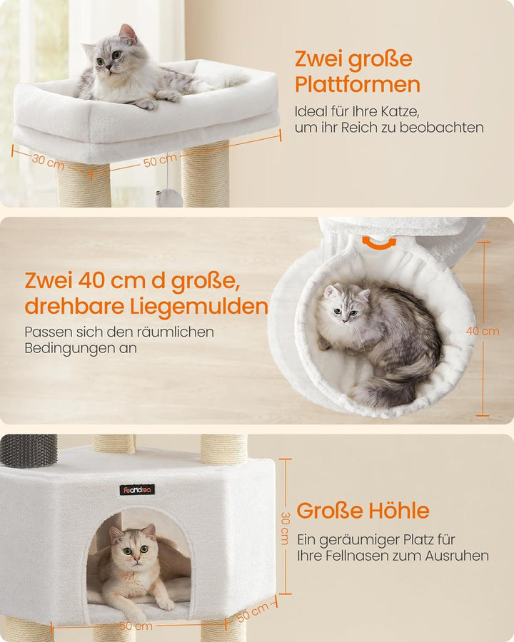 Feandrea Kratzbaum, mit warmen Decken, für grosse Katze, Katzenbaum, 2 Katzenbürsten, 11,1 cm d Dick