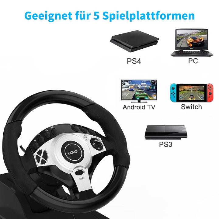DOYO Rennrad mit 270/400°/900° Drehung, PC-Lenkrad mit Pedalen, Dual-Motor Vibration & Getriebeschal