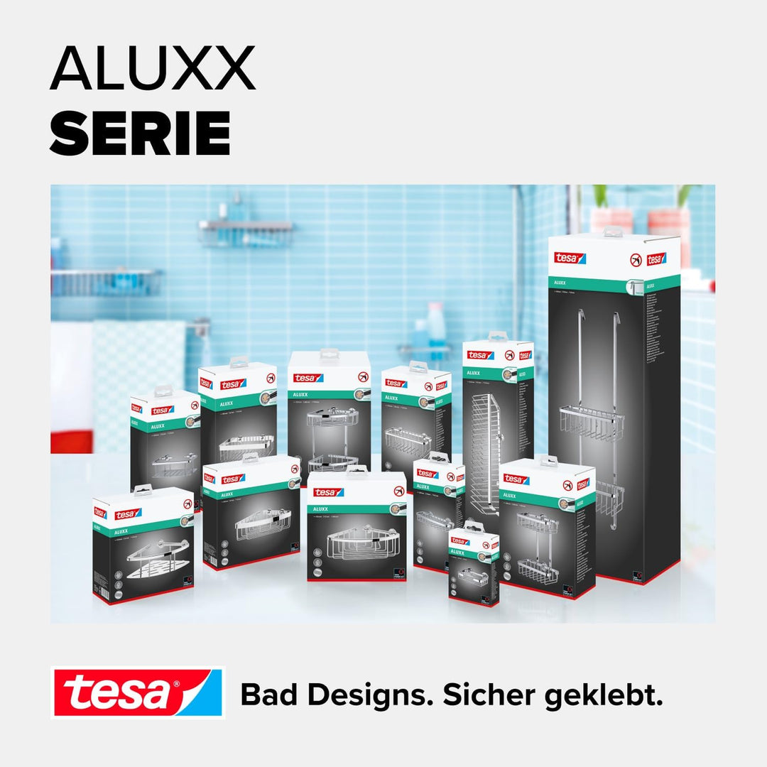 tesa ALUXX Duschkorb, Aluminium, verchromt, garantiert rostfrei, inkl. Klebelösung, tiefer Boden, 12