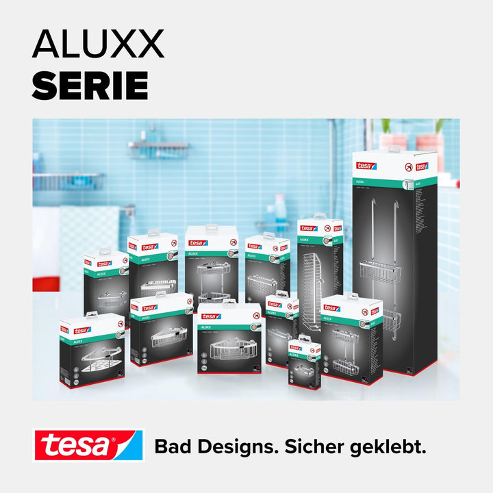 tesa ALUXX Duschkorb, Aluminium, verchromt, garantiert rostfrei, inkl. Klebelösung, tiefer Boden, 12