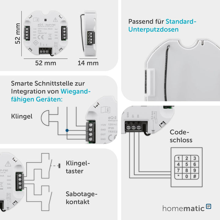Homematic IP Smart Home Wiegand-Schnittstelle, damit kann EIN Wiegand-fähiges Endgerät, wie EIN Code