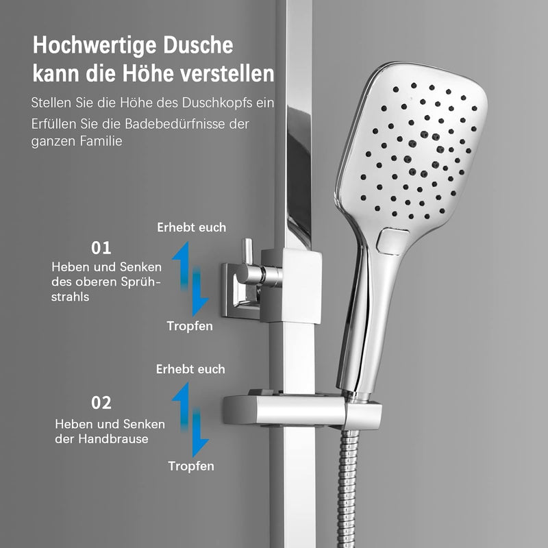 KOMIRO Duschsystem ohne Armatur, Regendusche Ohne Armatur,Duschset mit Duschkopf 30x30cm, Handbrause