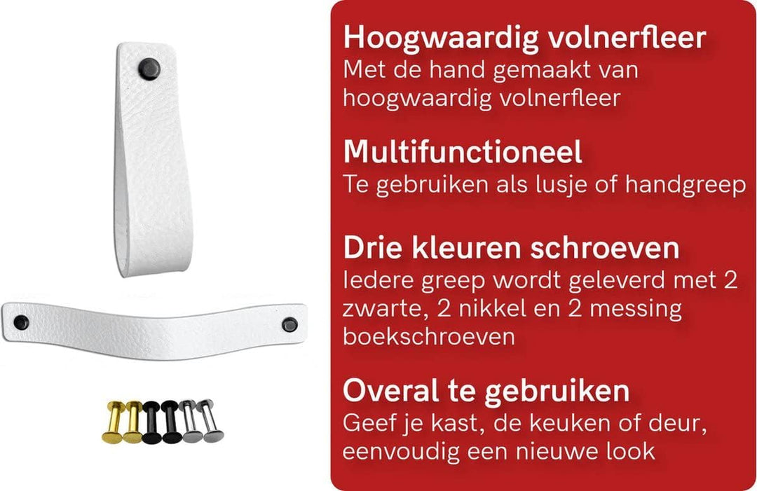 Brute Strength - Ledergriffe für Möbel - Weiss - 6 Stück - 20 x 2,5 cm - Schrankgriff, Türgriff für