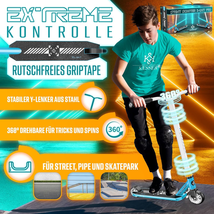 KESSER® Stunt Scooter X-Limit-Pro 360° Lenkung Funscooter Stuntscooter mit Ständer ABEC 9 Kugellager