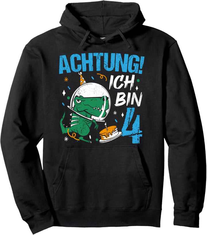 Achtung Ich bin 4 Kindergeburtstags Geschenk Dinosaurier Pullover Hoodie