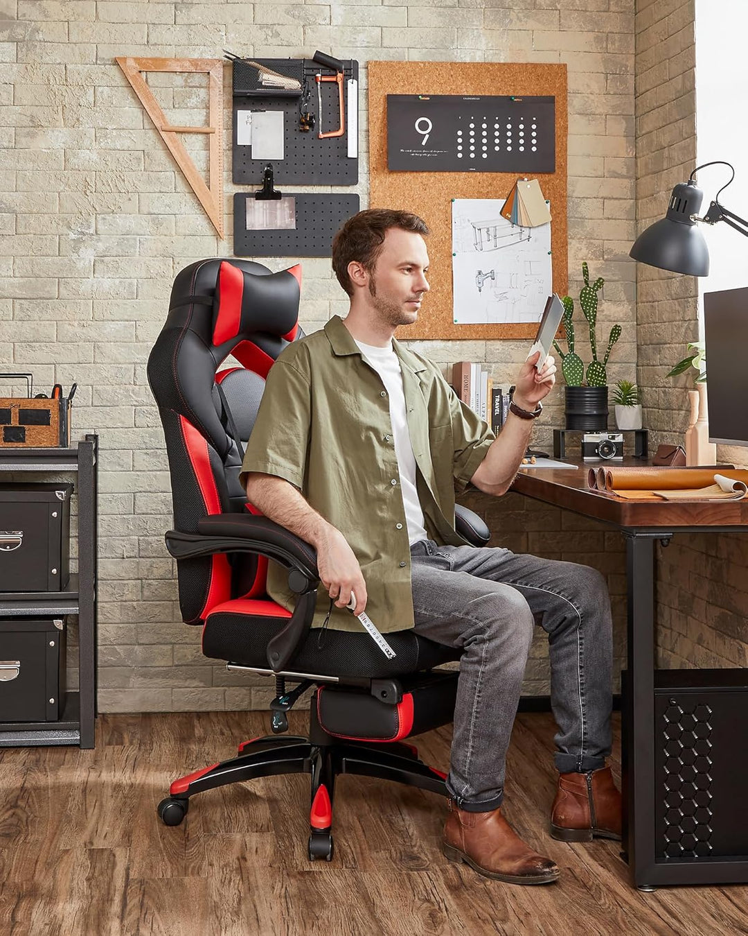 SONGMICS Ergonomischer Gamer-Sessel, Gaming-Stuhl, Bürostuhl, mit Teleskop-Fussstütze, verstellbare