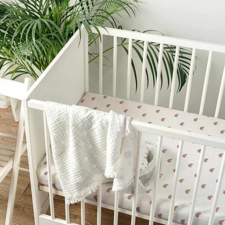 Peepeemax 2 Stück Spannbettlaken 70x140cm, Musselin Baumwolle Spannbettlaken Kinderbett, Spannbettla
