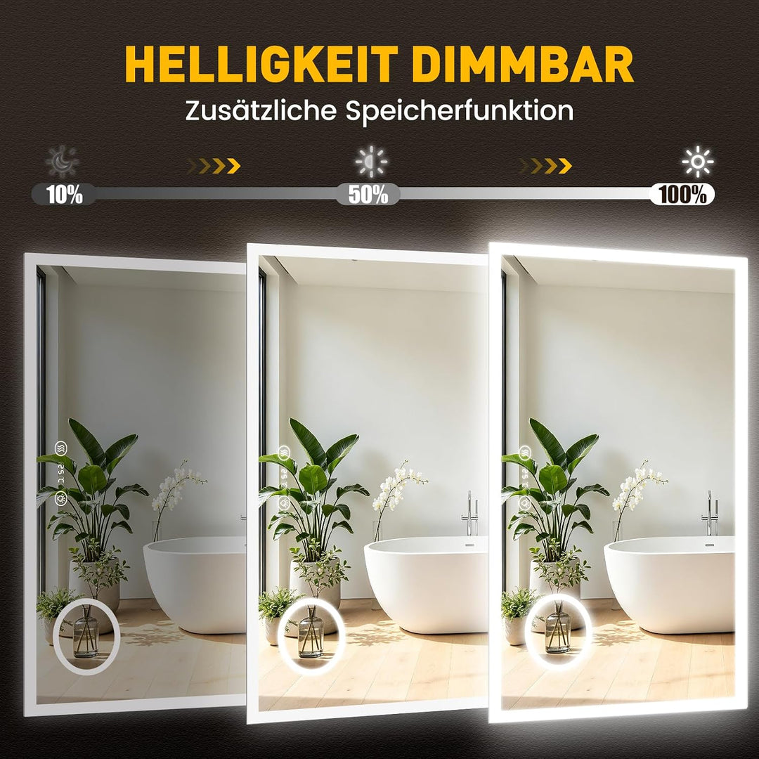 Dripex LED Badspiegel 100x60cm, Badezimmerspiegel mit Uhr und schminkspiegel 60L x 100B cm mit Uhr,