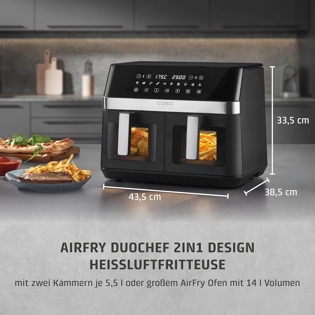 CASO AirFry DuoChef - Heissluftfritteuse - 2in1 Air Fryer mit 2 Frittierkörben oder als grosser Airf