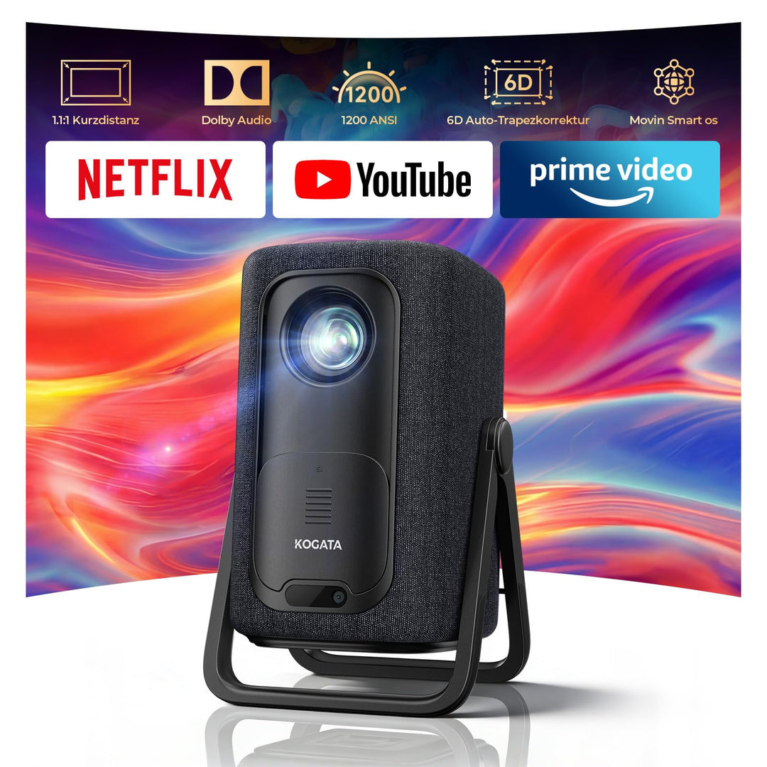 4K Smart Beamer | KOGATA Kurzdistanz 1.1:1, tragbar | Kompatibel mit Netflix-App | Dolby Audio & DTS