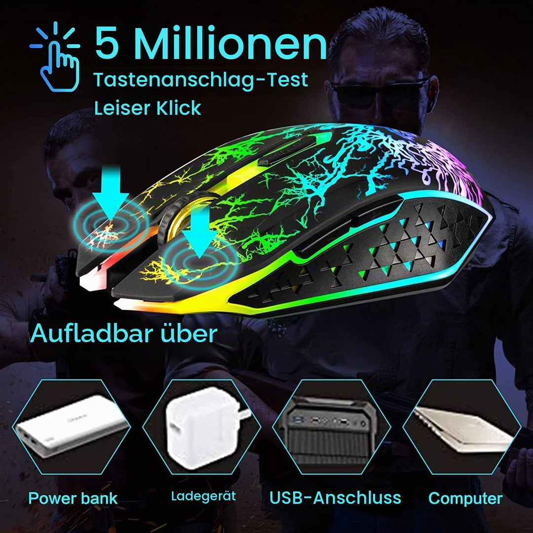VEGCOO Gaming Maus Kabellose Mouse Gaming Silent Optical Sensor mit 1600/1200/800 DPI PC Maus Gaming