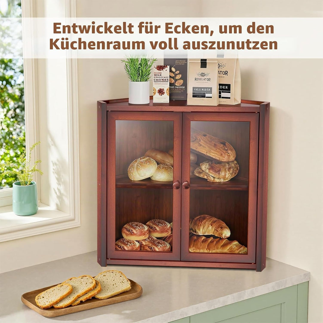 BAMBANG Brotkasten Ecke Bambus 2 Etagen Gross,Brotaufbewahrung Frischhalten Brotbehälter Brotschrank