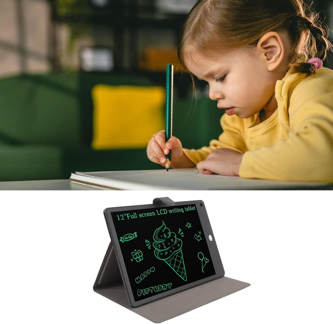 Topiky 12 Zoll LCD Tablet mit PU Hülle und Stift, Digitaler Vollbildnotiz für Kinder und Erwachsene,